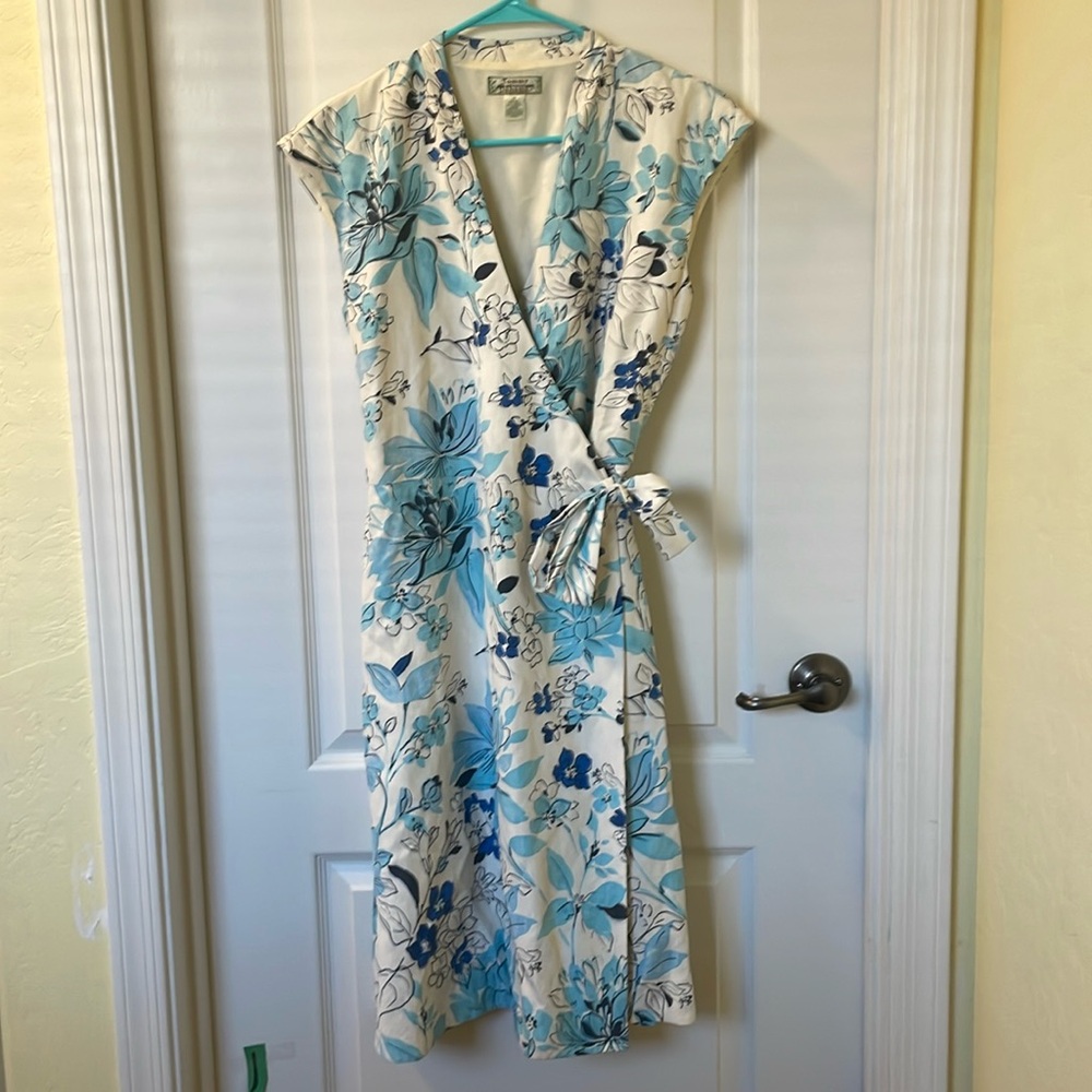 Tommy Bahama Floral Wrap Midi Dress in Blue and White